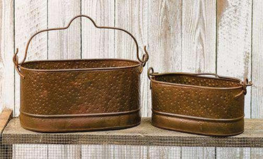 Rusty Corrugated Oval Buckets, Set of 2 - The Fox Decor